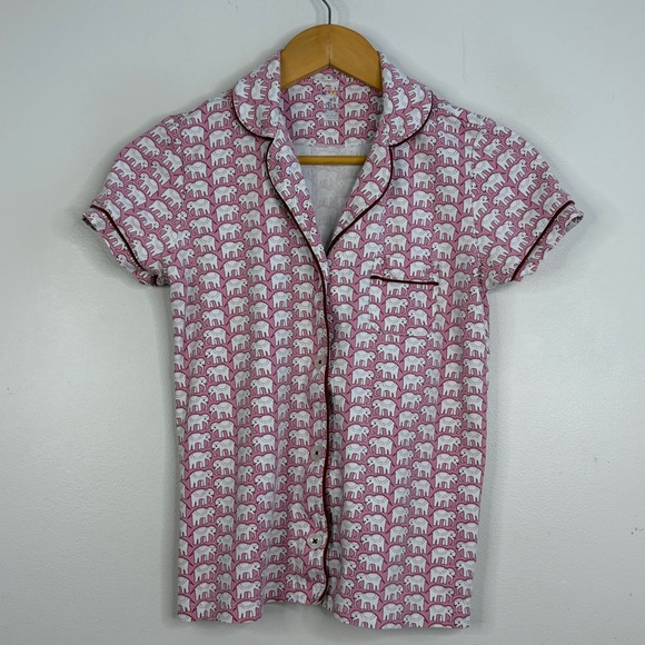 Roller Rabbit Hathi Polo Pajamas Womens XS Pink White Elephant Short Sleeve Pjs - Picture 2 of 16